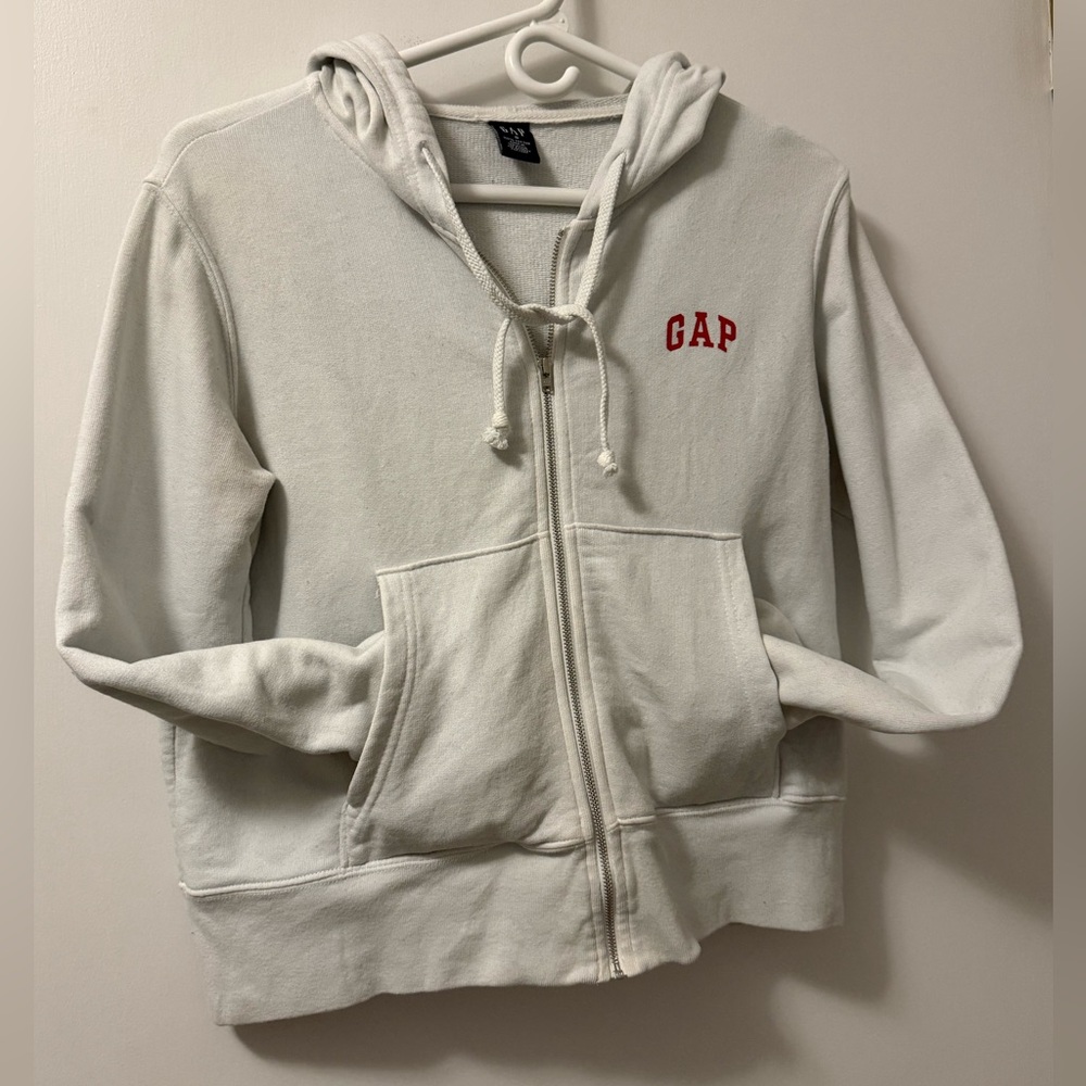 Vintage “GAP” White Hooded Zip Up Sweatshirt- Size: S - Picture 10 of 10